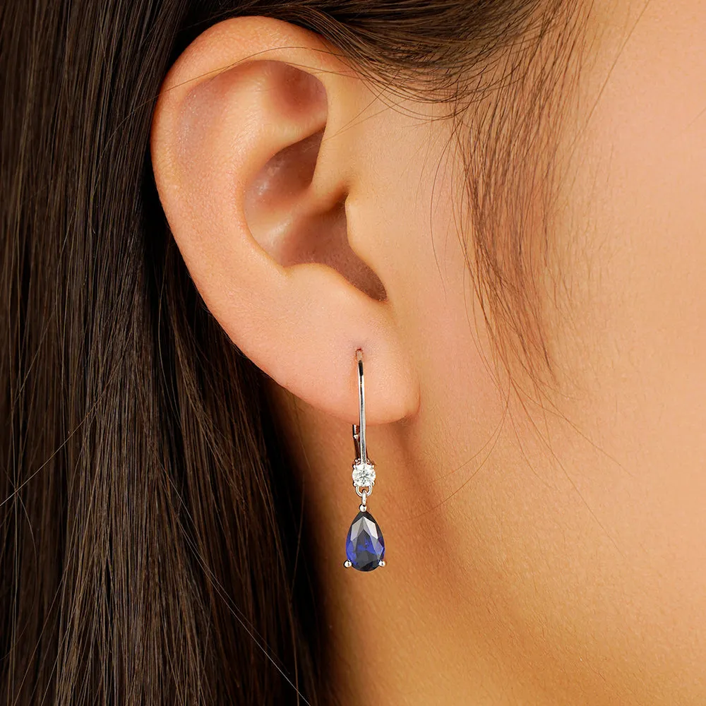 1.14 CT. Pear Sapphire Drop Earrings with Diamond sold by MSBLUE Jewelry product image thumbnail 2