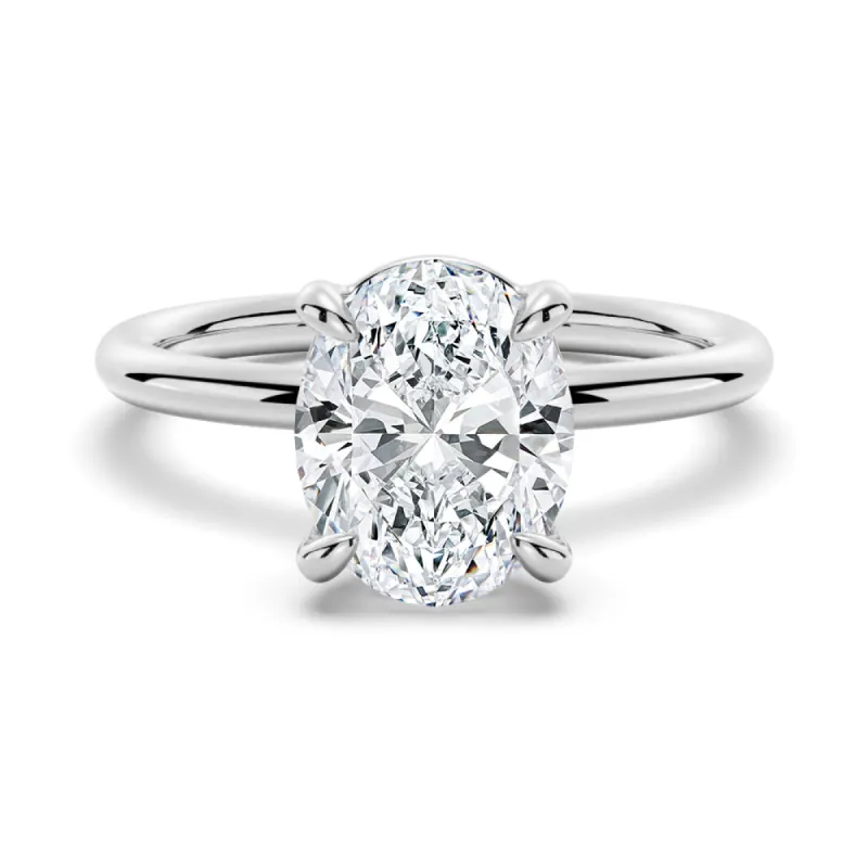 Four-Prongs Oval Solitaire Moissanite Engagement Ring sold by MSBLUE Jewelry