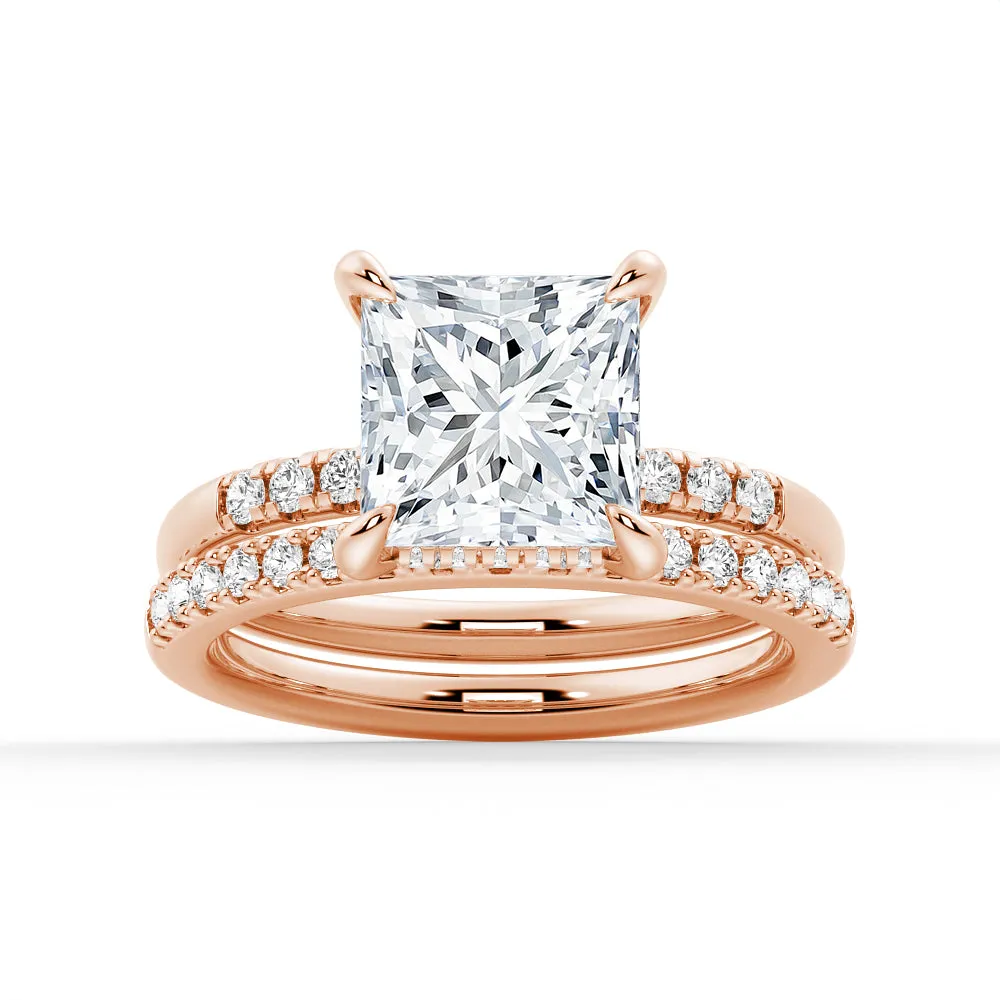 Princess Cut Hidden Halo Moissanite Ring Set with Matching Wedding Band sold by MSBLUE Jewelry product image thumbnail 3