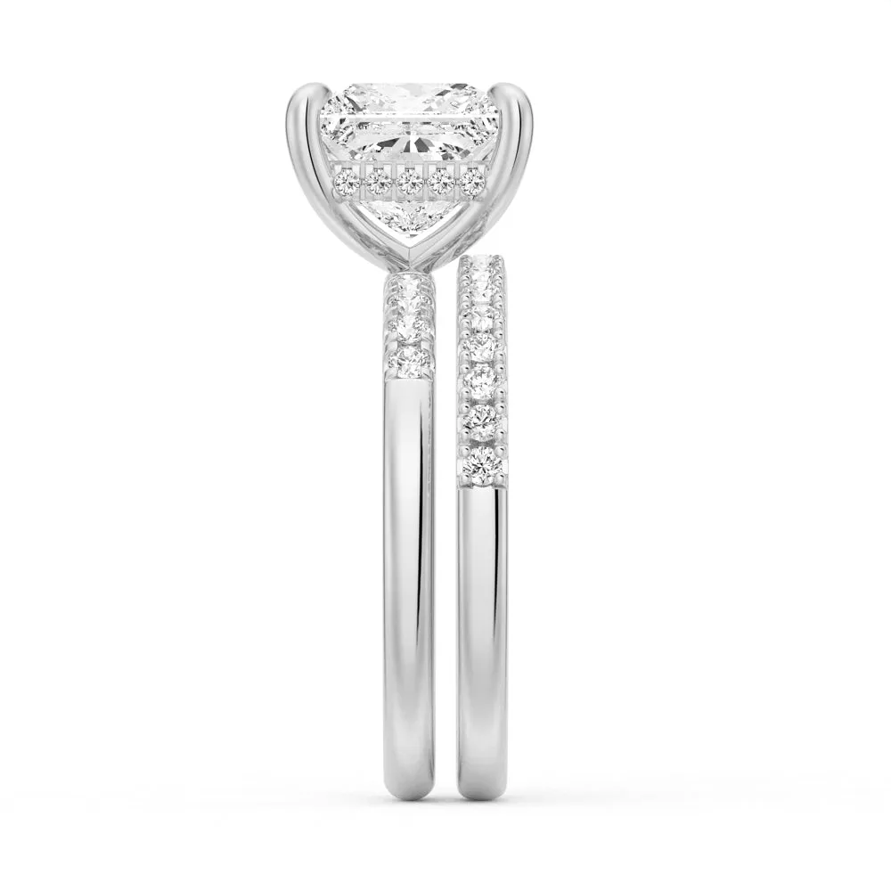 Princess Cut Hidden Halo Moissanite Ring Set with Matching Wedding Band sold by MSBLUE Jewelry product image thumbnail 4