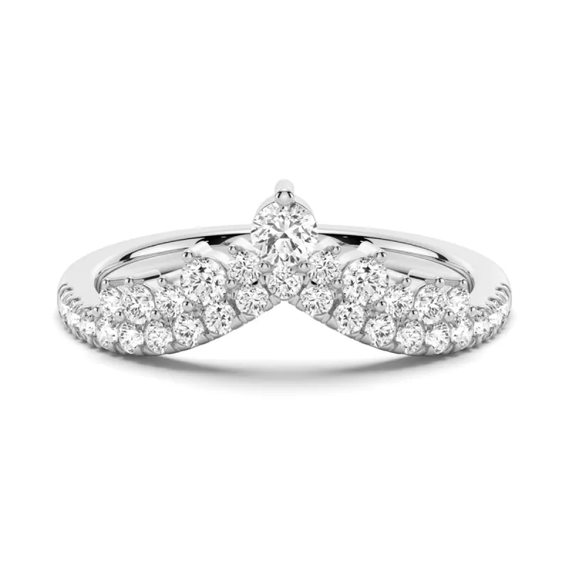 Curved Crown Double Row Graduated Moissanite Anniversary Wedding Band sold by MSBLUE Jewelry