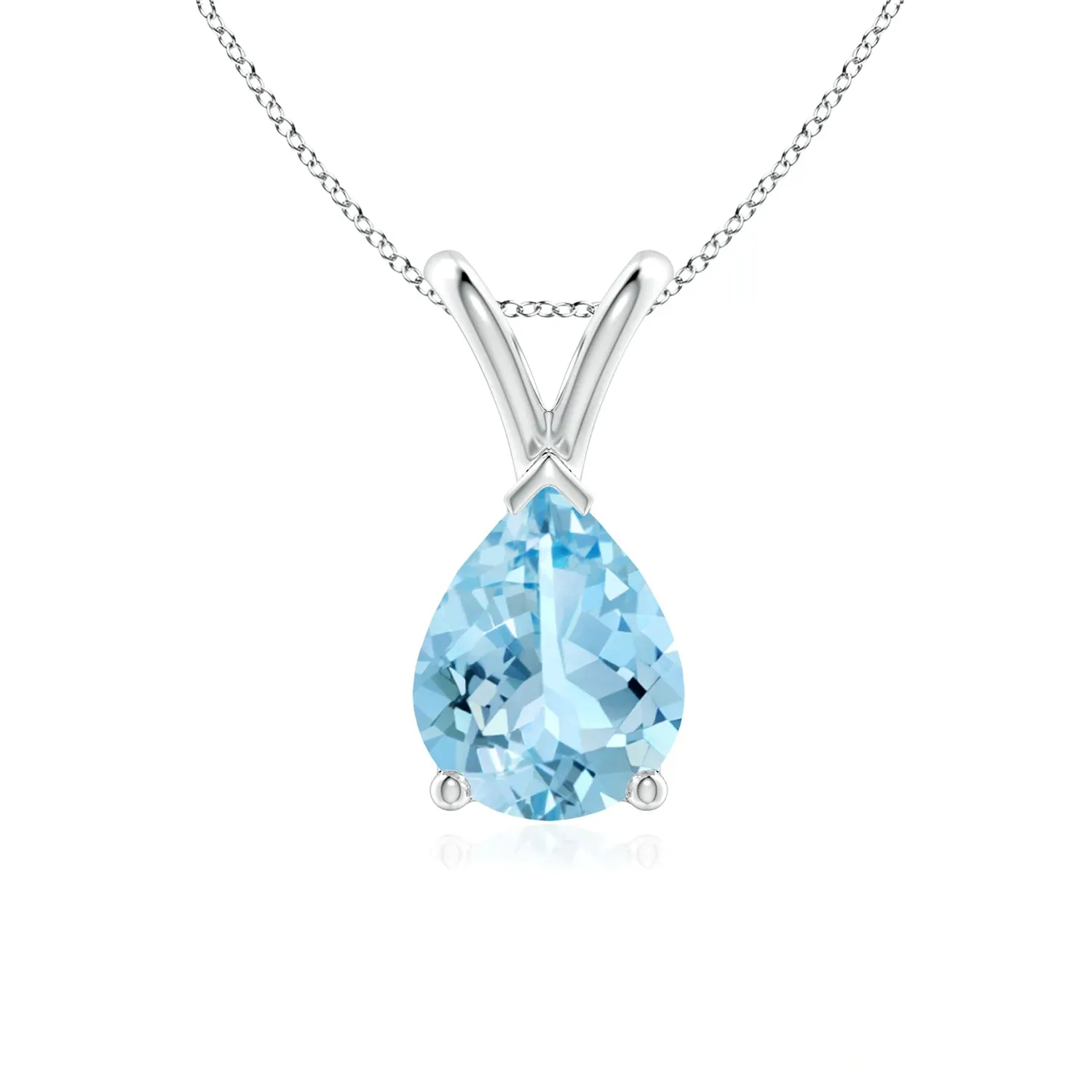 1 CT. Pear Shape Aquamarine Solitaire V-Bale Pendant sold by MSBLUE Jewelry