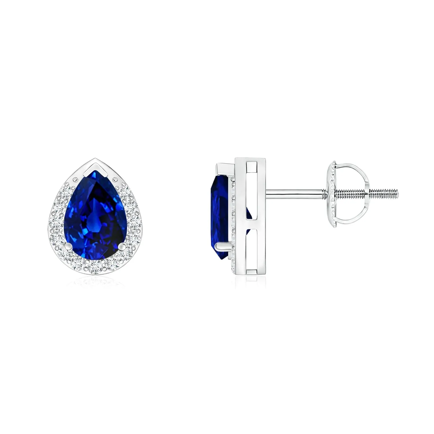 1.12 CT. Pear-Shaped Sapphire Stud Earrings with Halo sold by MSBLUE Jewelry