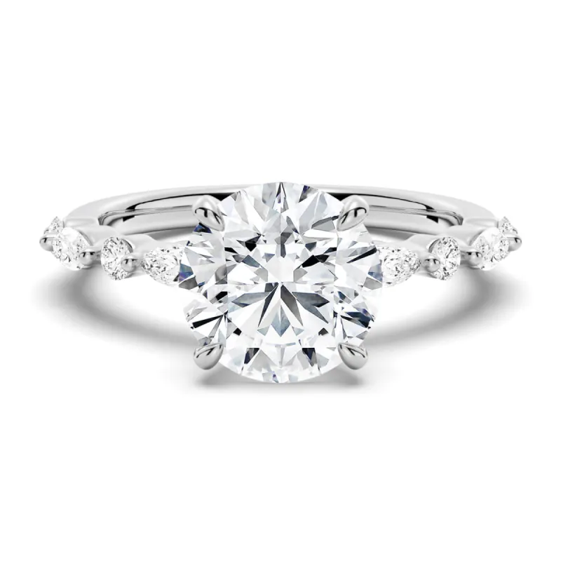 Unique Round Cut Engagement Ring With Marquise Accents sold by MSBLUE Jewelry