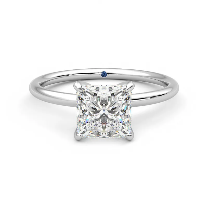 Solitaire Princess Cut Moissanite Engagement Ring with Hidden Anniversary Stone sold by MSBLUE Jewelry