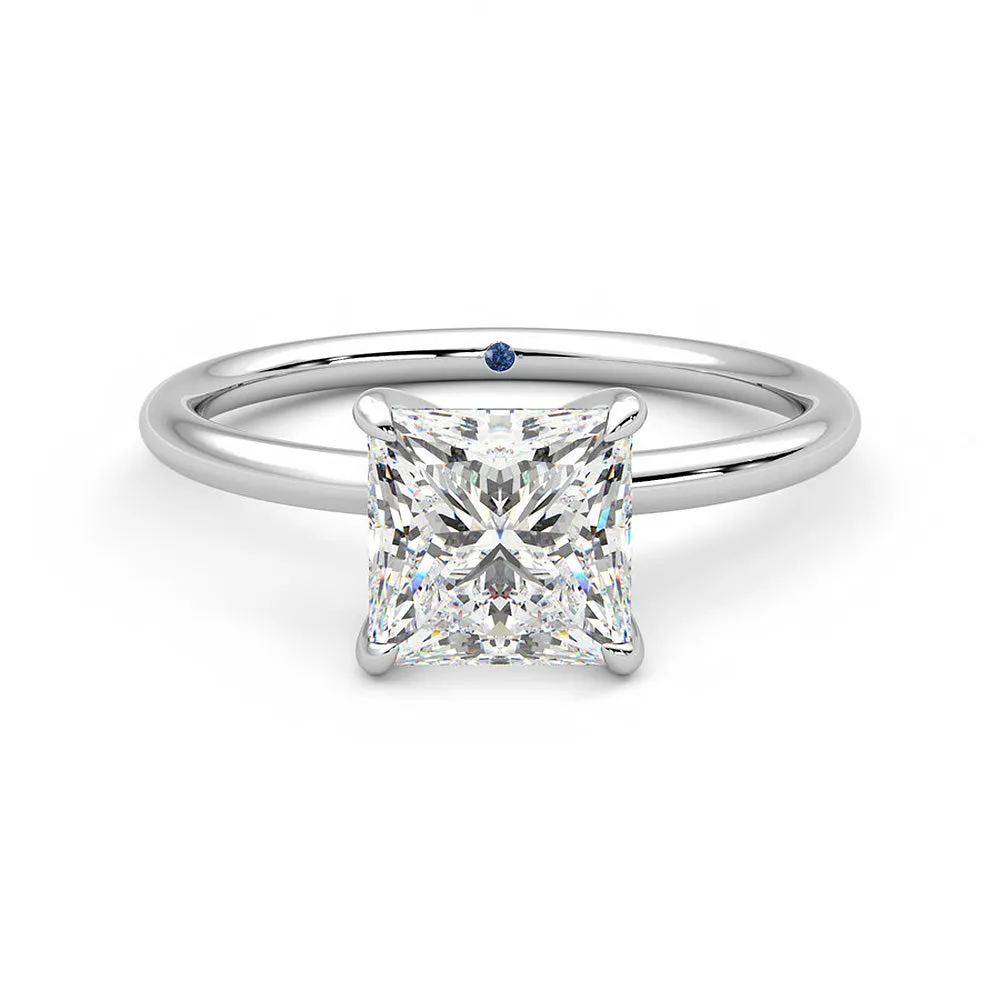 Solitaire Princess Cut Moissanite Engagement Ring with Hidden Anniversary Stone sold by MSBLUE Jewelry