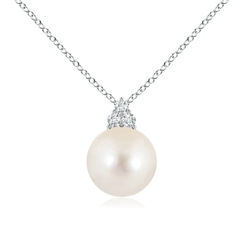 8mm Freshwater Cultured Pearl Pendant with Trio Moissanite sold by MSBLUE Jewelry