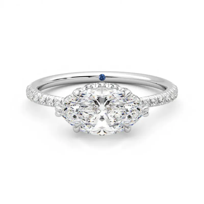 East-West Marquise Cut Moissanite Engagement Ring with Hidden Anniversary Stone Accent sold by MSBLUE Jewelry