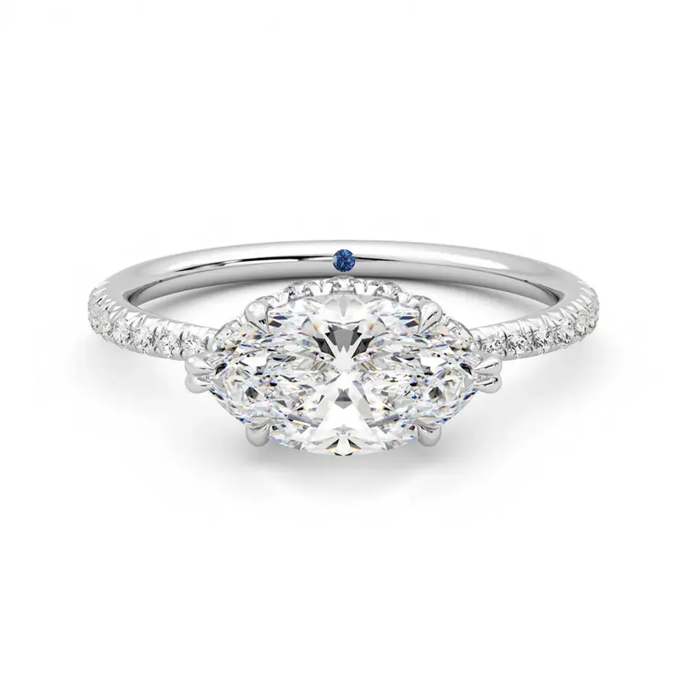 East-West Marquise Cut Moissanite Engagement Ring with Hidden Anniversary Stone Accent sold by MSBLUE Jewelry