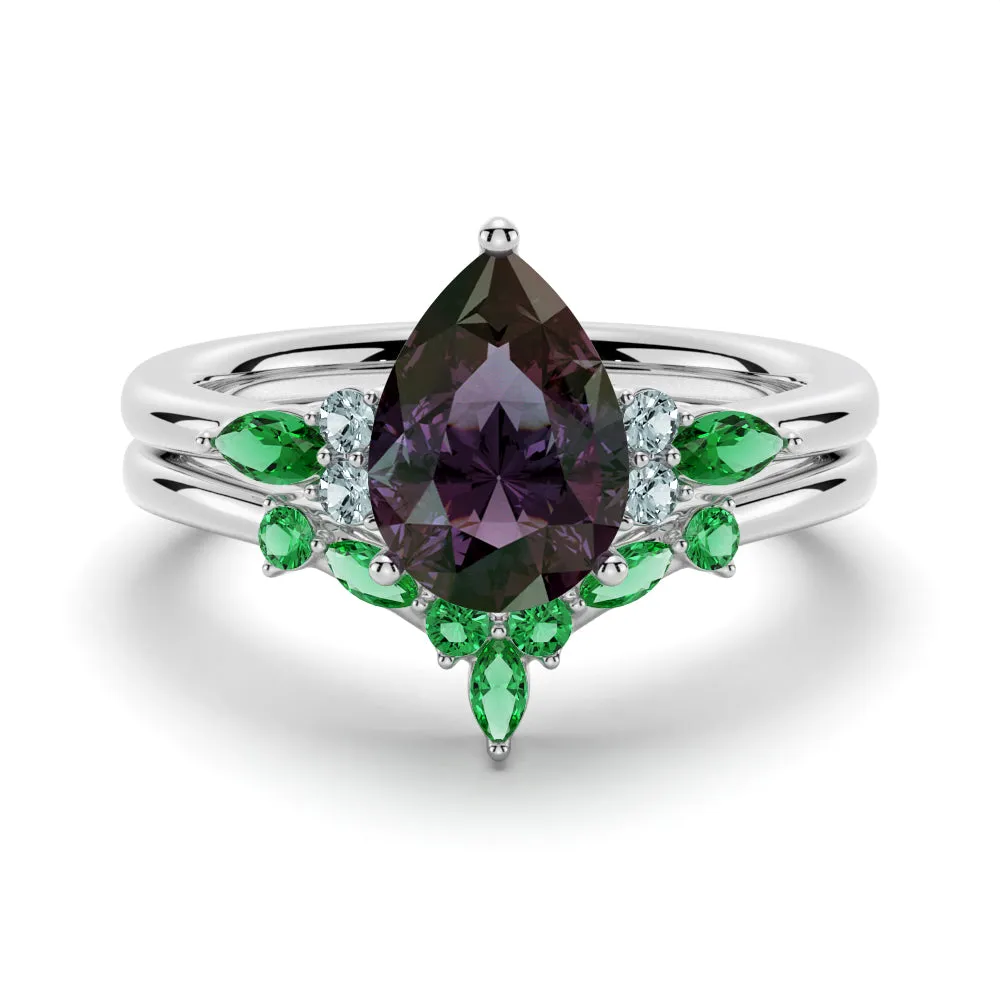 2 CT. Pear Shaped Alexandrite Engagement Ring Set With Emerald Accents sold by MSBLUE Jewelry product image thumbnail 3