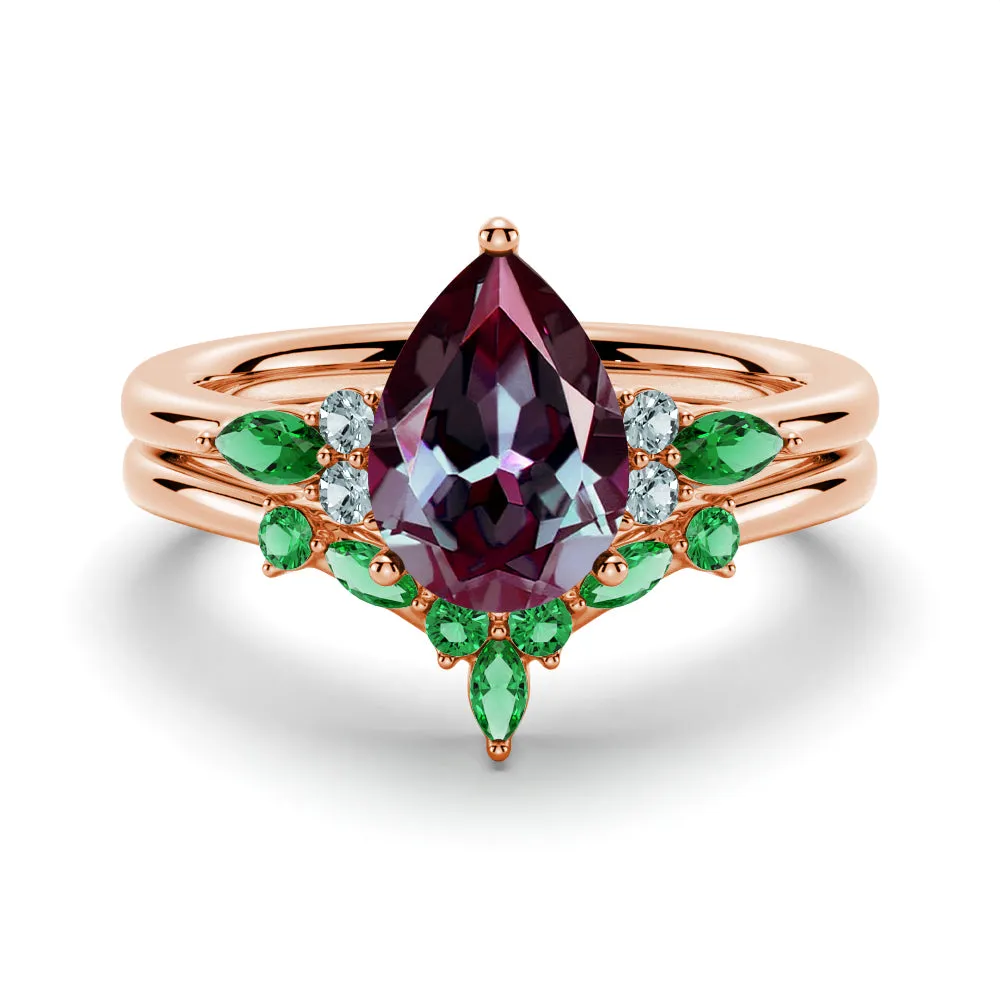 2 CT. Pear Shaped Alexandrite Engagement Ring Set With Emerald Accents sold by MSBLUE Jewelry product image thumbnail 2