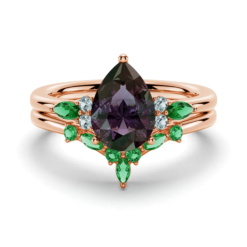 2 CT. Pear Shaped Alexandrite Engagement Ring Set With Emerald Accents sold by MSBLUE Jewelry product image thumbnail 4