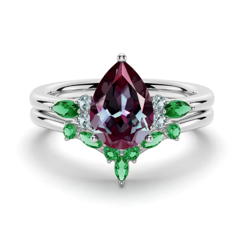 2 CT. Pear Shaped Alexandrite Engagement Ring Set With Emerald Accents sold by MSBLUE Jewelry