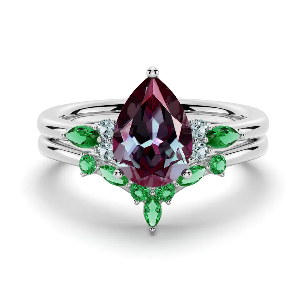 2 CT. Pear Shaped Alexandrite Engagement Ring Set With Emerald Accents sold by MSBLUE Jewelry
