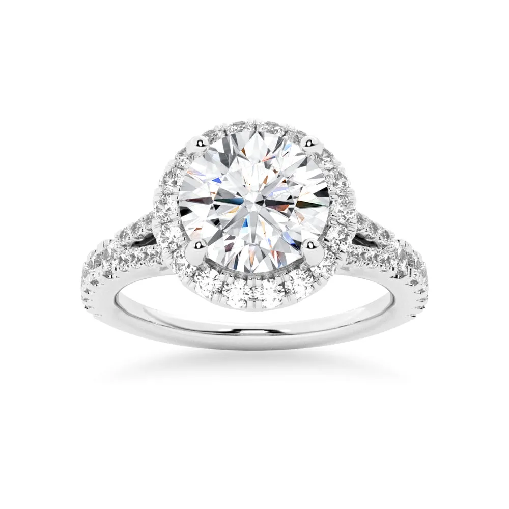 NEW Round Cut Split-Shank Moissanite Halo Engagement Ring sold by MSBLUE Jewelry