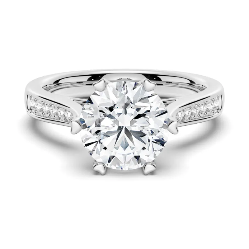 Heart Claw Side Stone Moissanite Engagement Ring With Hidden Accents sold by MSBLUE Jewelry