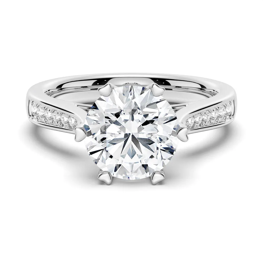 Heart Claw Side Stone Moissanite Engagement Ring With Hidden Accents sold by MSBLUE Jewelry