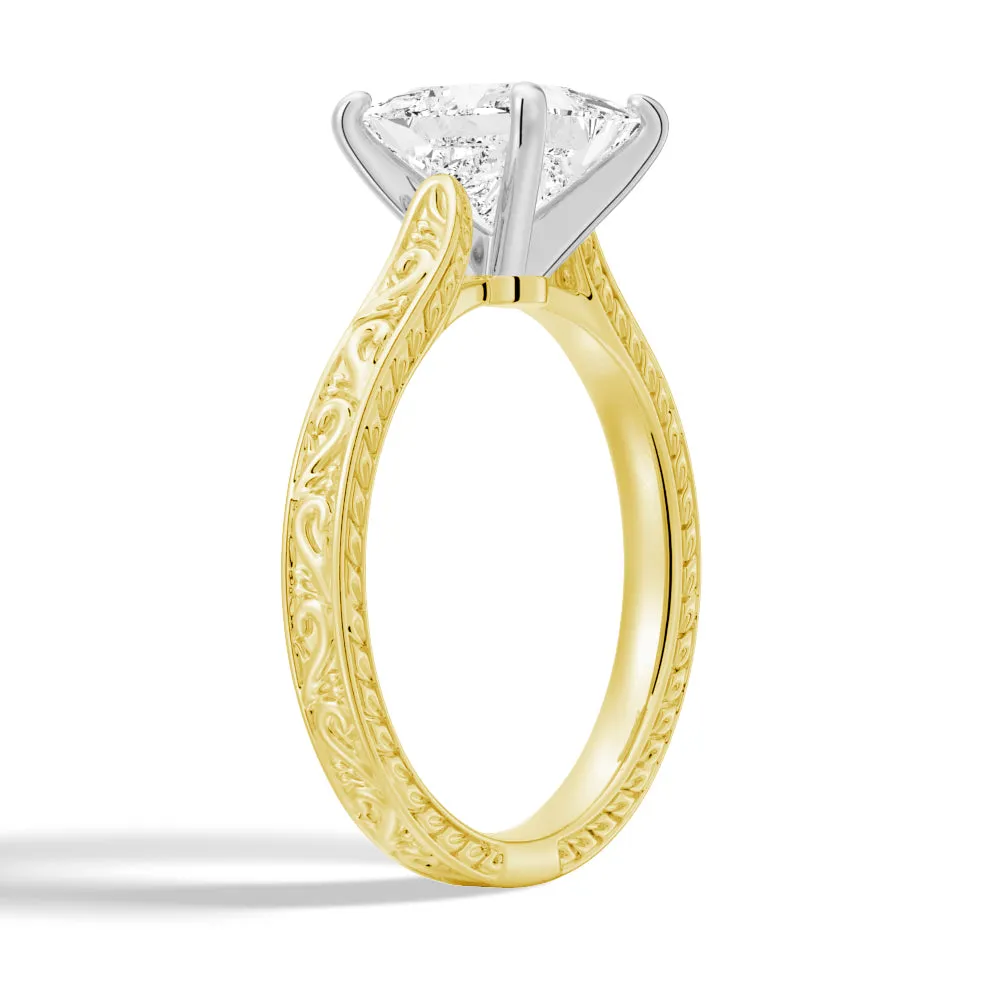 Vintage Two Tone Princess Cut Moissanite Engagement Ring With Milgrain Edges sold by MSBLUE Jewelry product image thumbnail 4