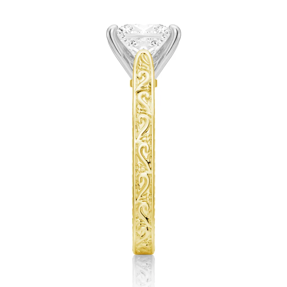 Vintage Two Tone Princess Cut Moissanite Engagement Ring With Milgrain Edges sold by MSBLUE Jewelry product image thumbnail 5