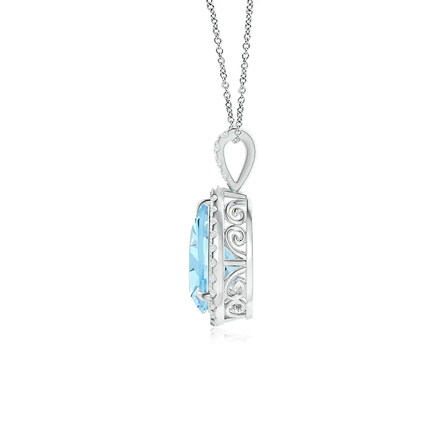 1.18 CT. Aquamarine Pear Shape Pendant with Pavé Diamond Halo sold by MSBLUE Jewelry product image thumbnail 2
