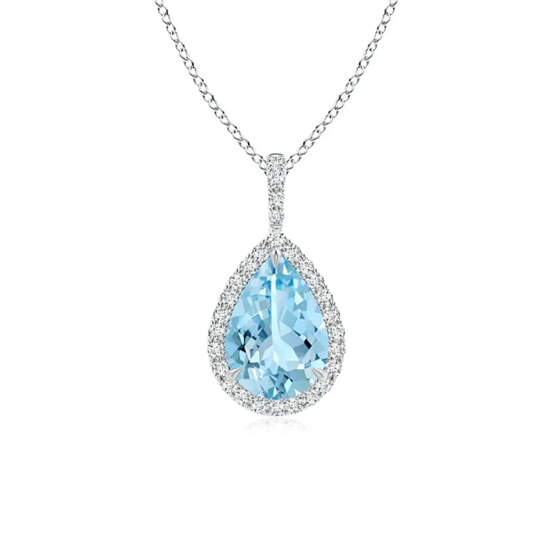 1.18 CT. Aquamarine Pear Shape Pendant with Pavé Diamond Halo sold by MSBLUE Jewelry