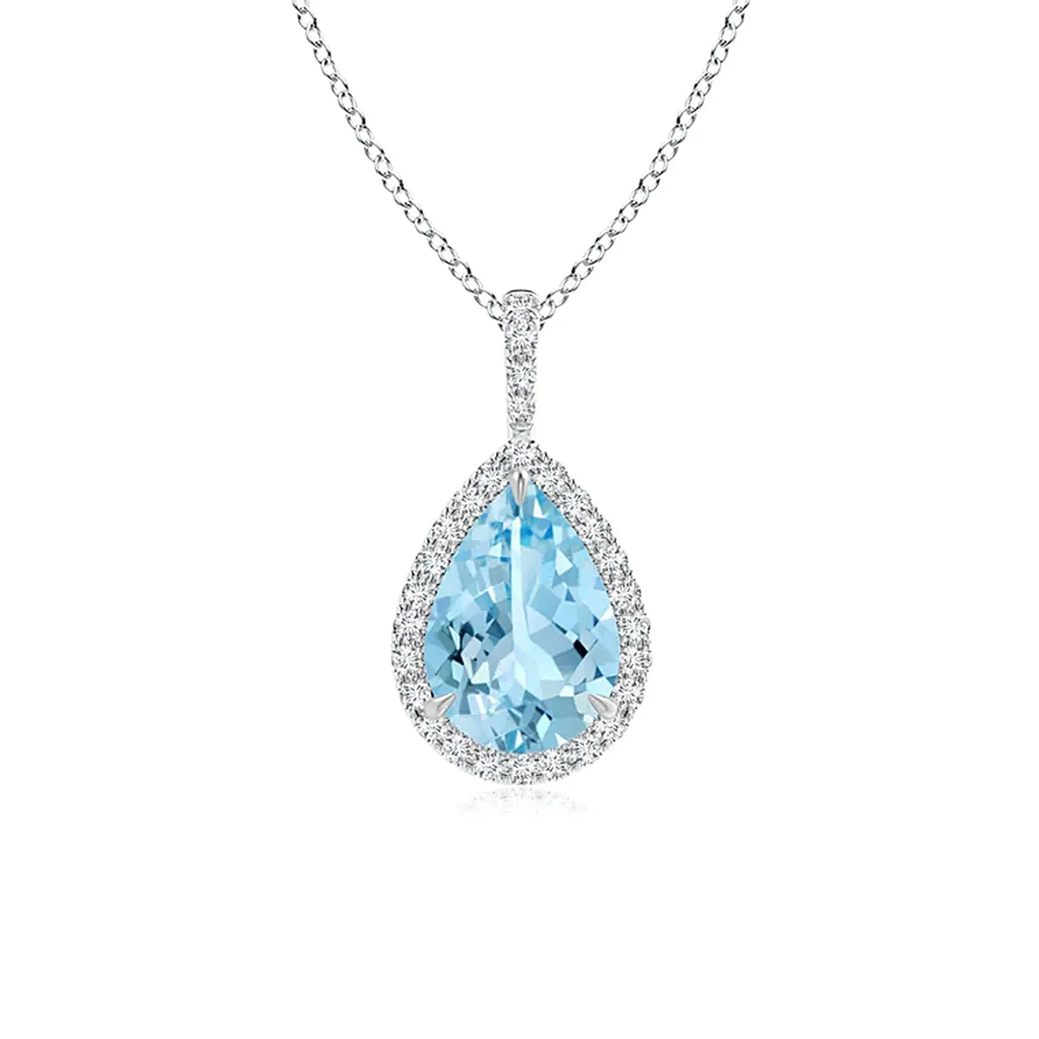 1.18 CT. Aquamarine Pear Shape Pendant with Pavé Diamond Halo sold by MSBLUE Jewelry