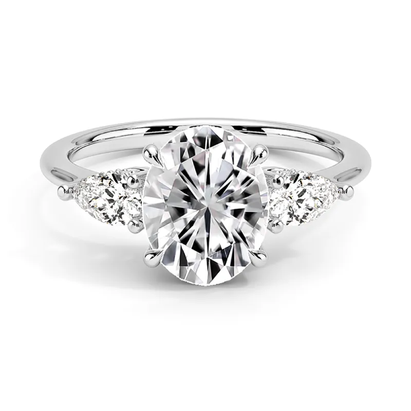 Oval Cut Three Stone Engagement Ring With Pear-Shaped Side Stones sold by MSBLUE Jewelry