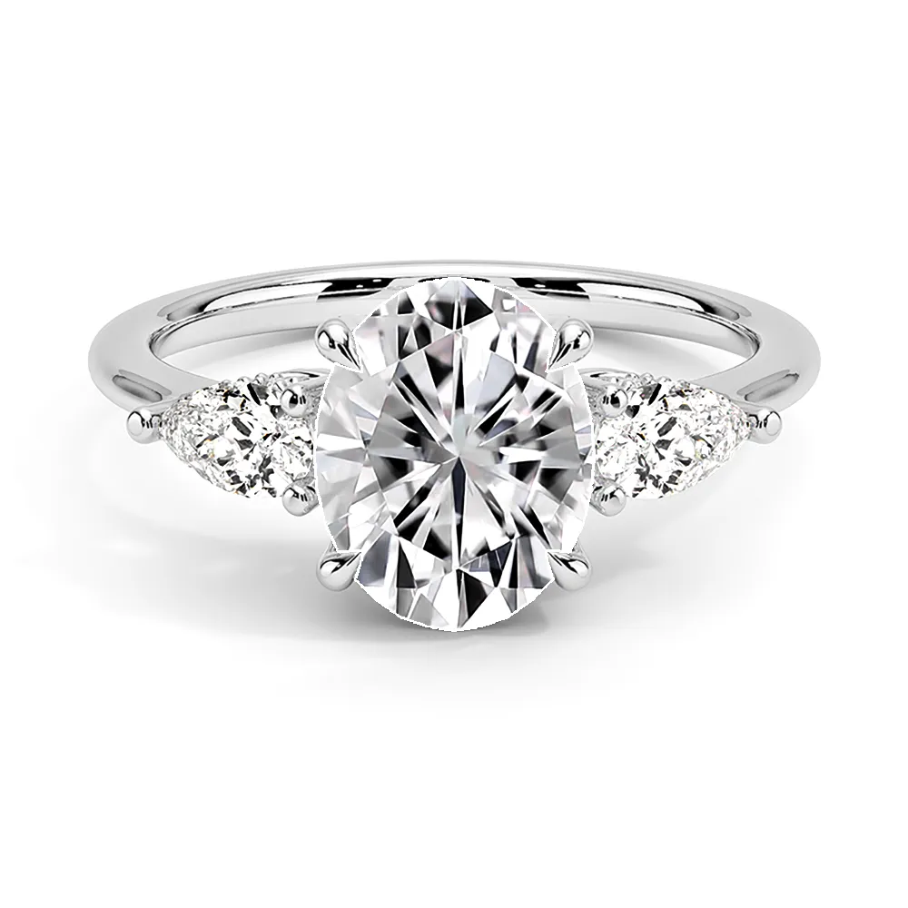 Oval Cut Three Stone Engagement Ring With Pear-Shaped Side Stones sold by MSBLUE Jewelry