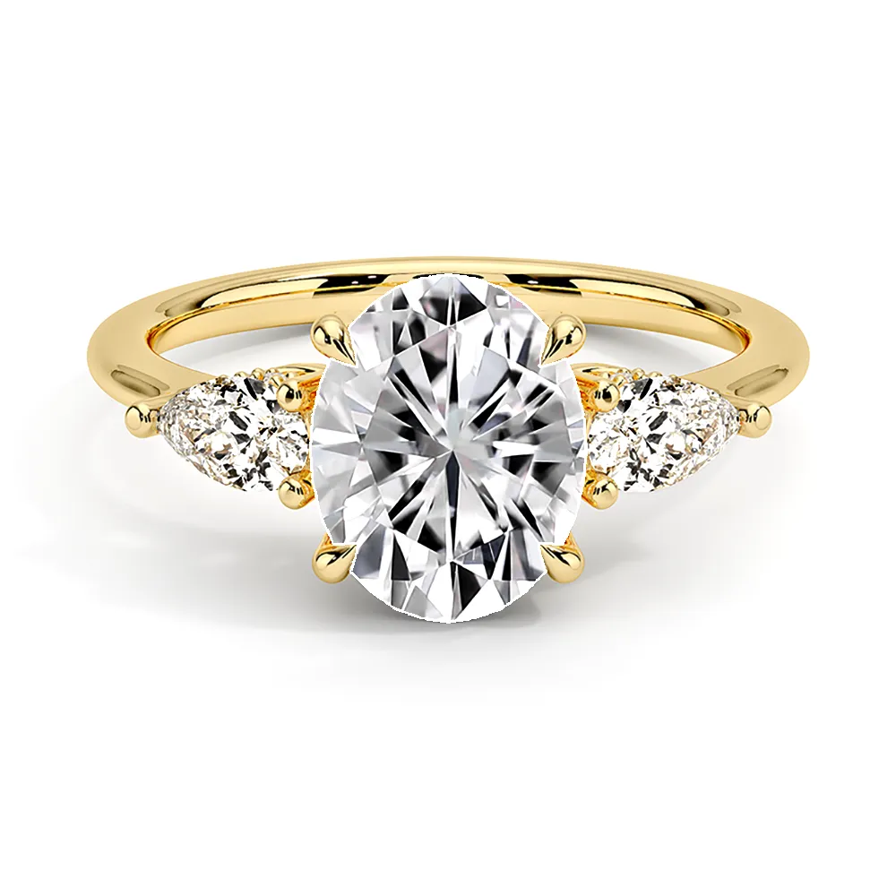 Oval Cut Three Stone Engagement Ring With Pear-Shaped Side Stones sold by MSBLUE Jewelry product image thumbnail 2
