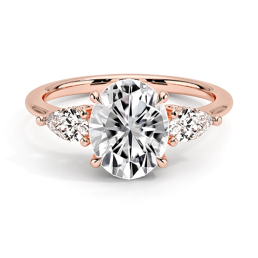 Oval Cut Three Stone Engagement Ring With Pear-Shaped Side Stones sold by MSBLUE Jewelry product image thumbnail 3
