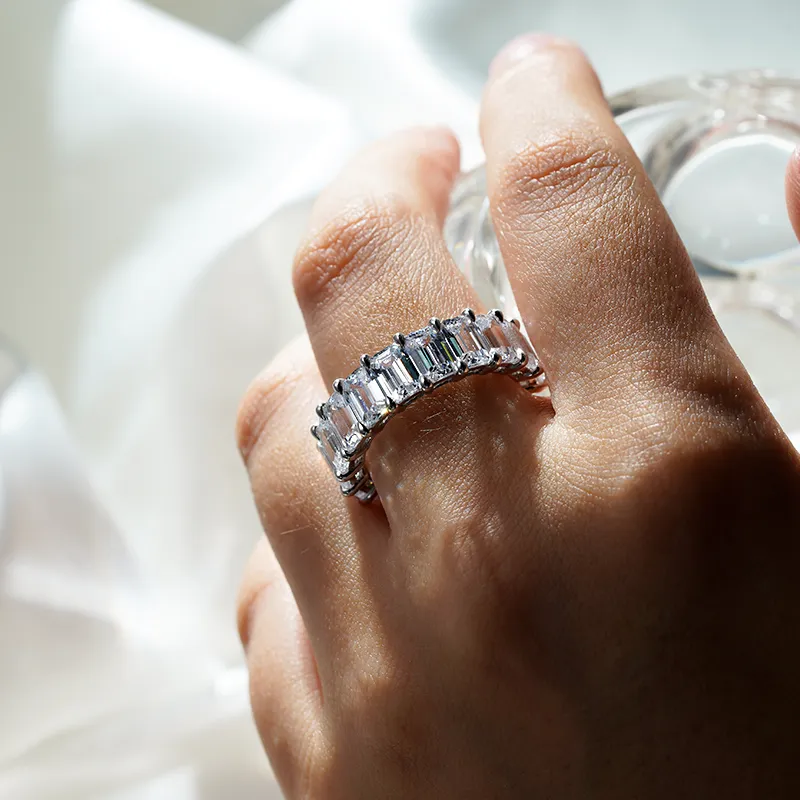 8.9 CT. Prong Set Emerald Cut Moissanite Eternity Wedding Band sold by MSBLUE Jewelry product image thumbnail 5