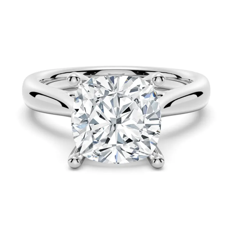Four Prongs Cathedral Solitaire Cushion Cut Engagement Ring made by MSBLUE Jewelry