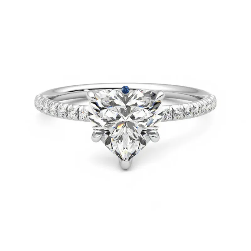 Heart Shaped Moissanite Engagement Ring with Hidden Anniversary Stone Accent sold by MSBLUE Jewelry