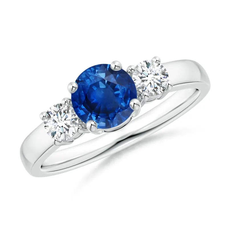 1.5 CT. Classic Three Stone  Blue Sapphire and White Sapphire Ring sold by MSBLUE Jewelry