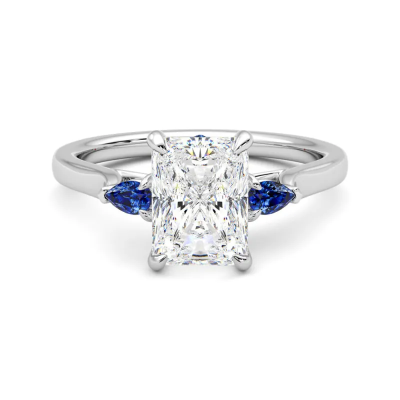 Three Stone Radiant Cut Moissanite Engagement Ring with Hidden Anniversary Stone Accent sold by MSBLUE Jewelry