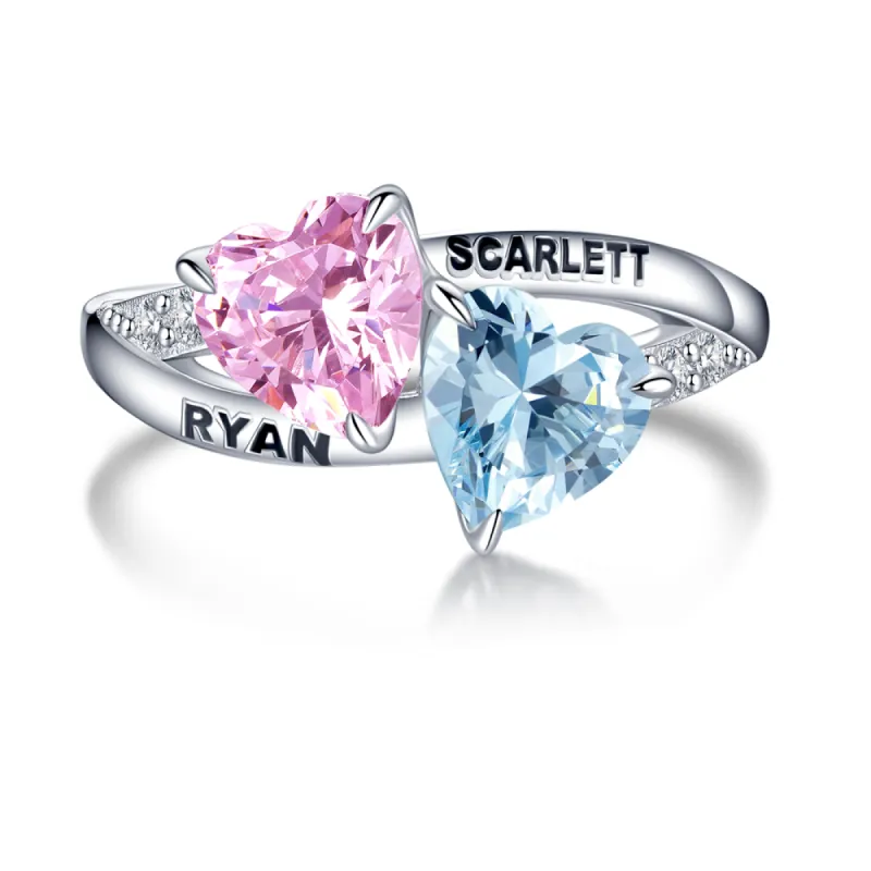 "INTIMATE" - Toi et Moi Pink and Sky Blue Heart Gemstone Ring sold by MSBLUE Jewelry