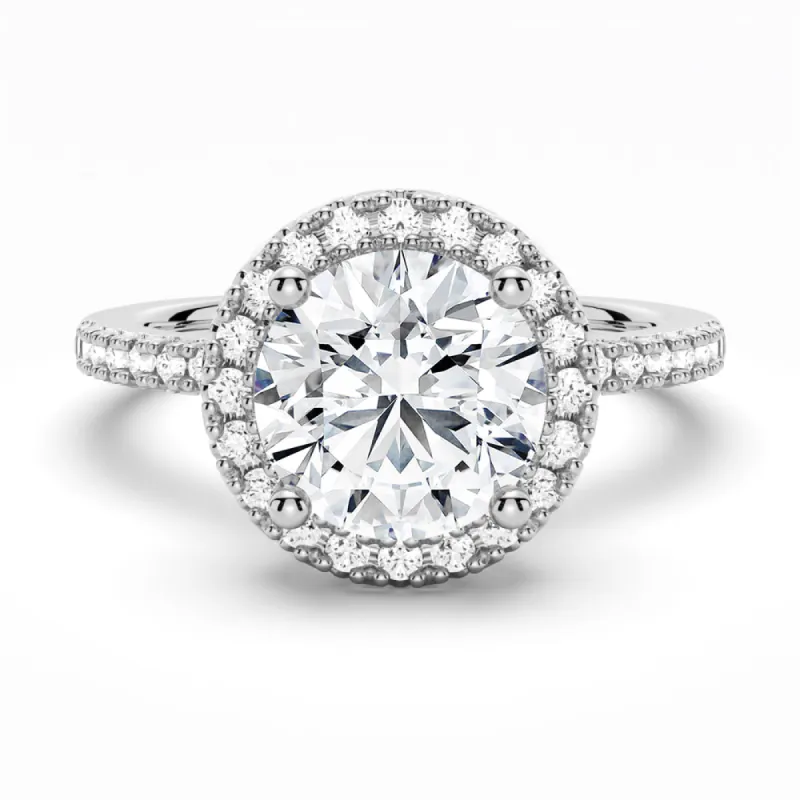 Four-Prong Halo Moissanite Engagement Ring sold by MSBLUE Jewelry