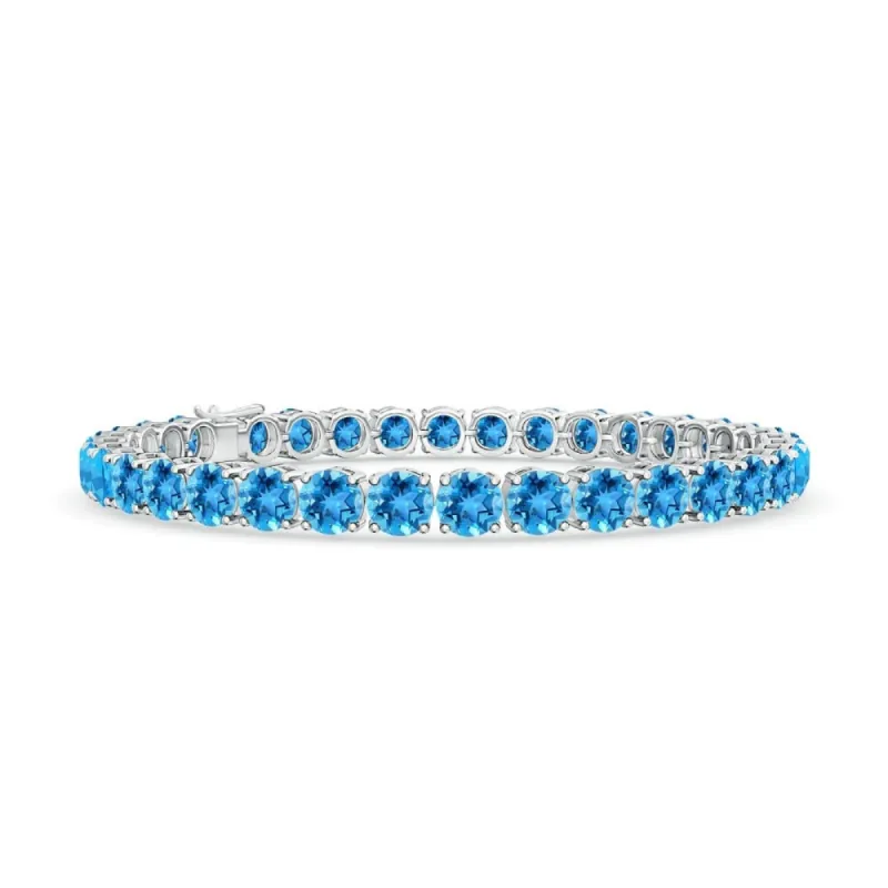 3.5 CT. Natural Swiss Blue Topaz Tennis Bracelet sold by MSBLUE Jewelry