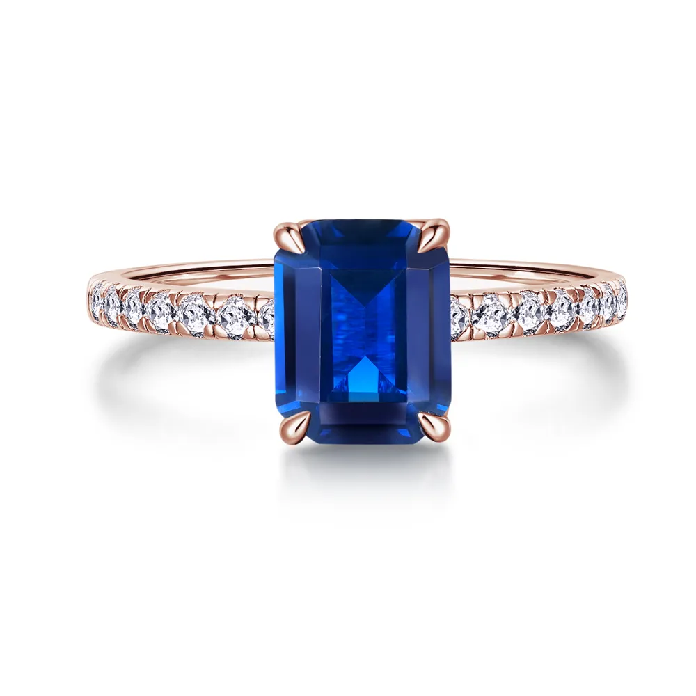 Emerald-Cut Blue Sapphire and White Sapphire Ring sold by MSBLUE Jewelry product image thumbnail 3