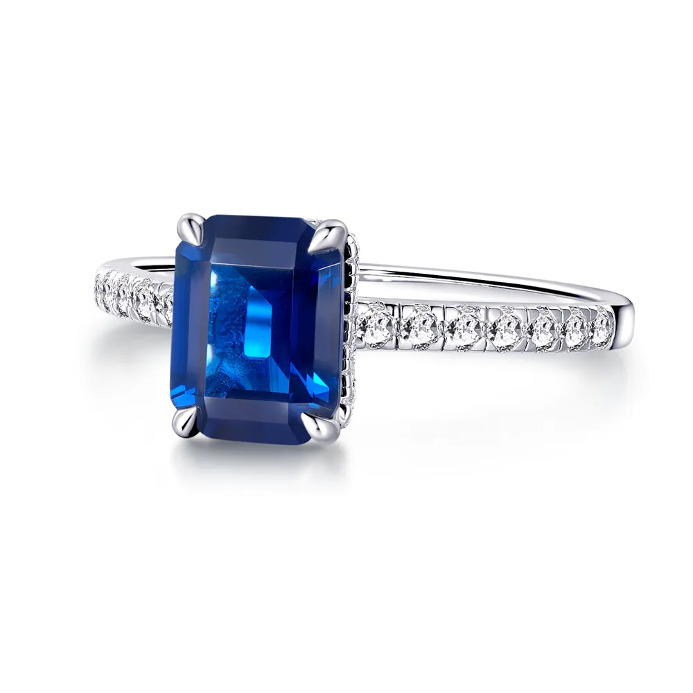Emerald-Cut Blue Sapphire and White Sapphire Ring sold by MSBLUE Jewelry product image thumbnail 4