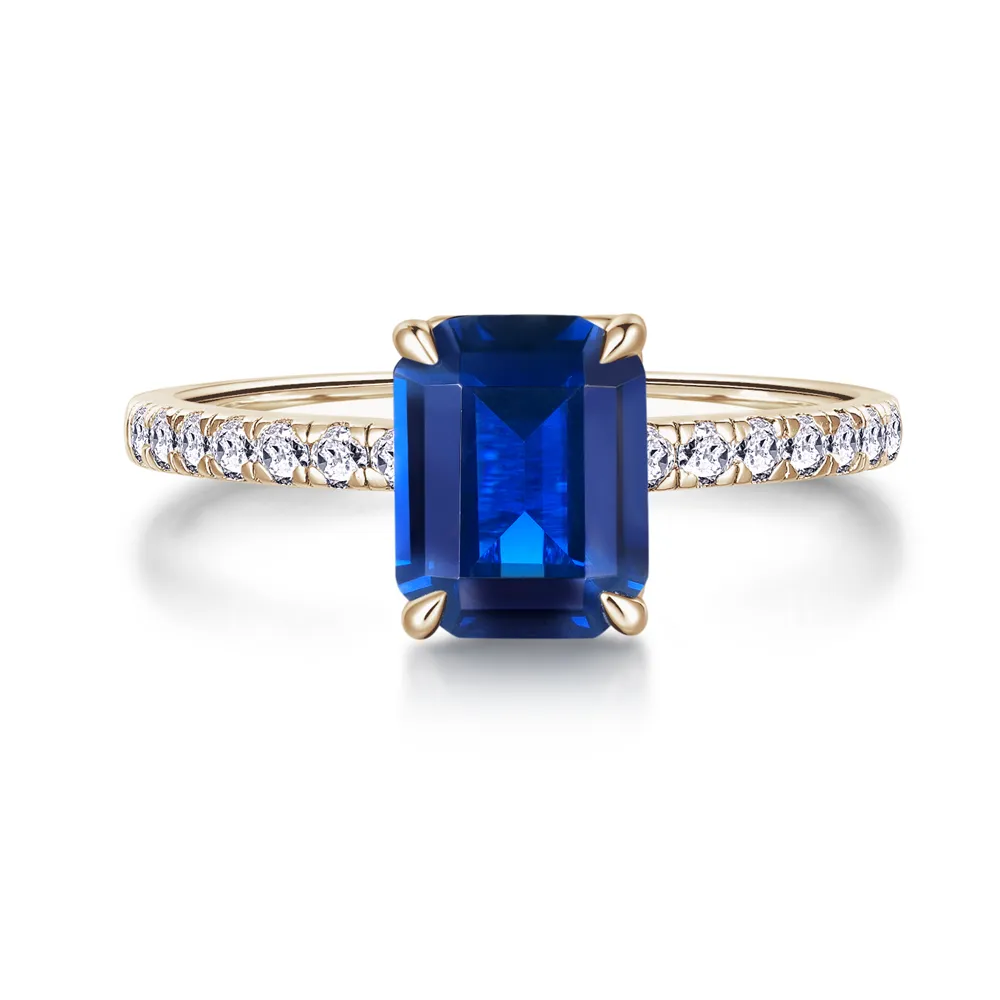 Emerald-Cut Blue Sapphire and White Sapphire Ring sold by MSBLUE Jewelry product image thumbnail 2