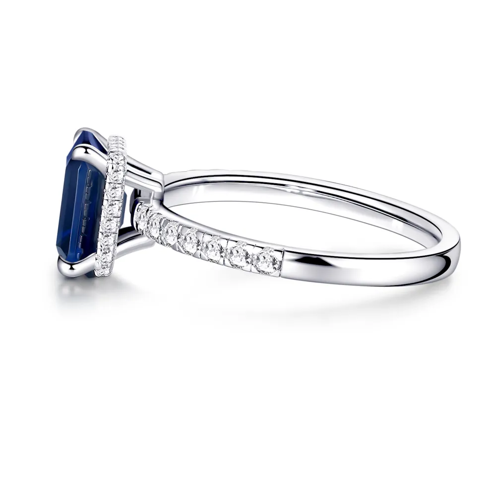 Emerald-Cut Blue Sapphire and White Sapphire Ring sold by MSBLUE Jewelry product image thumbnail 5