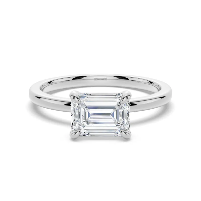 East West Emerald Cut Solitaire Engagement Ring sold by MSBLUE Jewelry