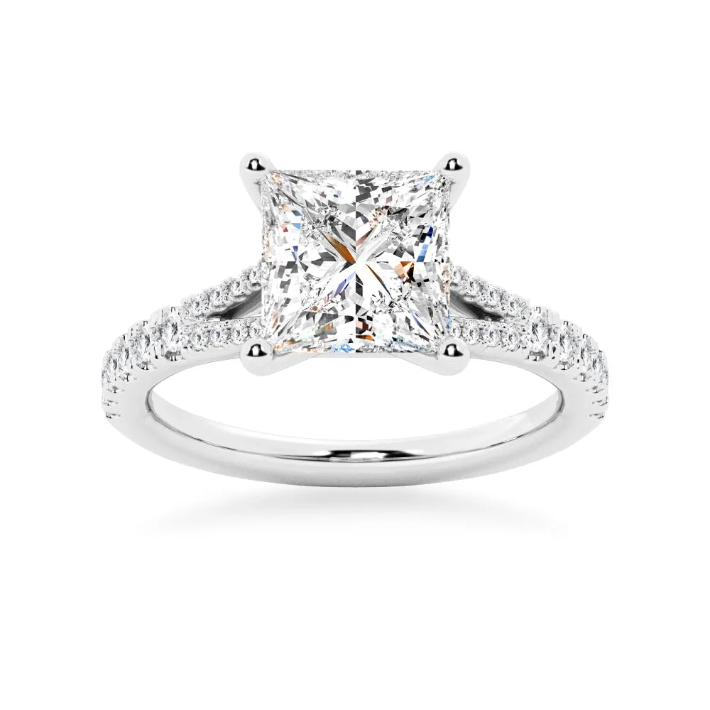 Princess Cut Split-Shank Moissanite Engagement Ring sold by MSBLUE Jewelry
