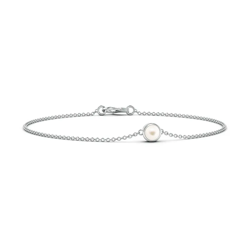 6mm Bezel-Set  Freshwater Cultured Pearl Bracelet sold by MSBLUE Jewelry