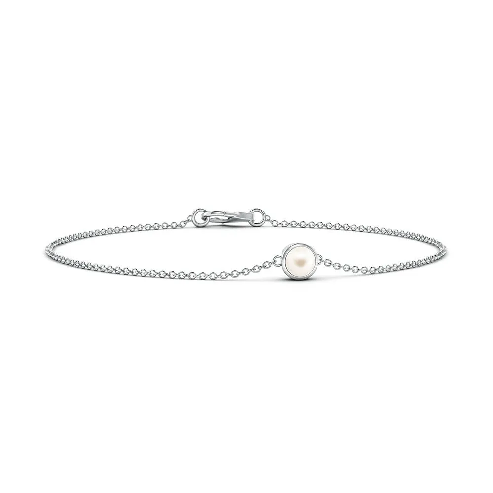 6mm Bezel-Set Freshwater Cultured Pearl Bracelet sold by MSBLUE Jewelry