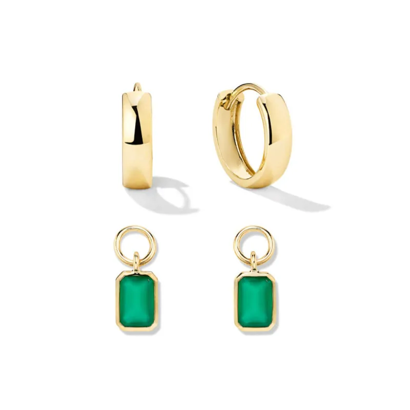 Bold Huggie Hoops & Lab Grown Emerald Charms Set sold by MSBLUE Jewelry