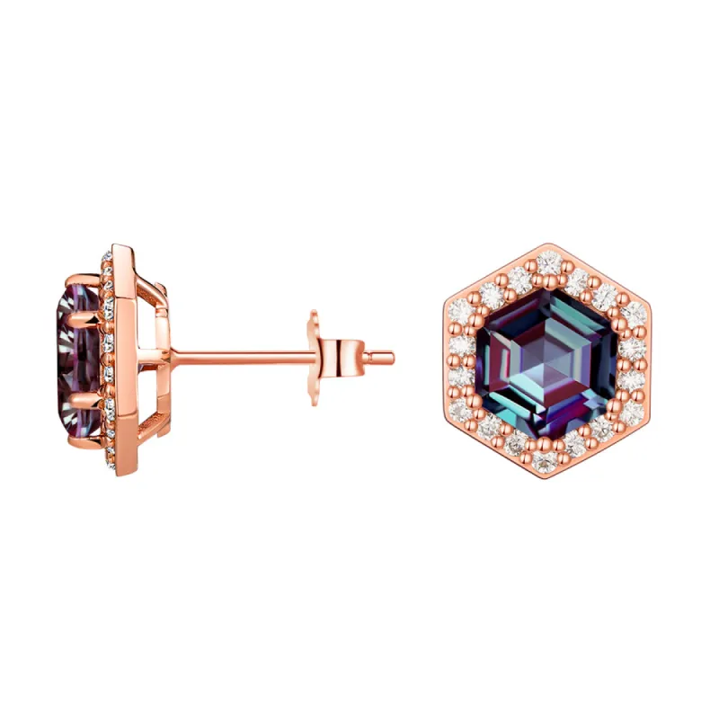 4 Ctw Hexagon Cut Alexandrite Moissanite Pave Stud Earrings sold by MSBLUE Jewelry