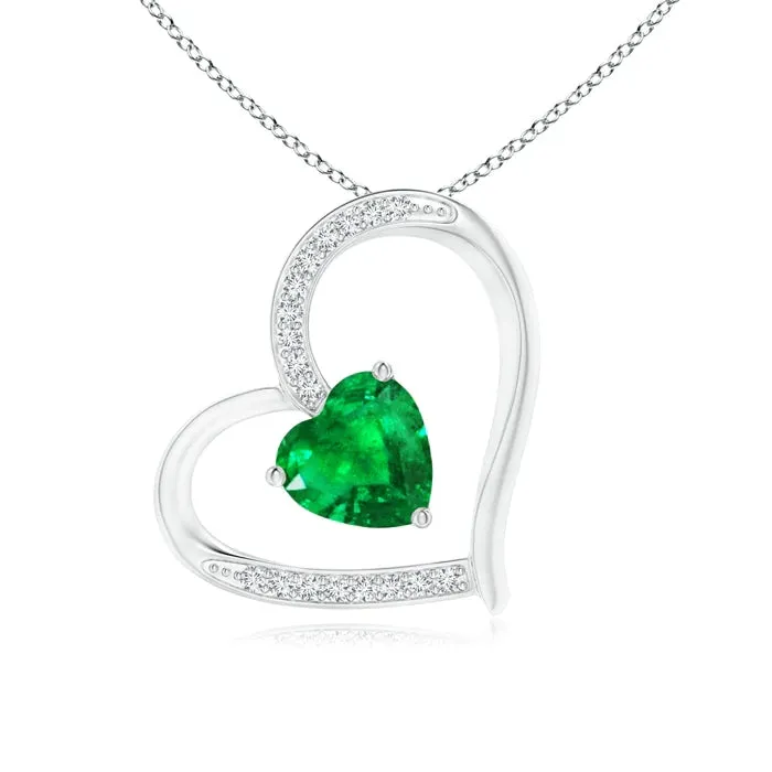 1.09 CT. Heart-Shaped Emerald and White Sapphire Heart Pendant sold by MSBLUE Jewelry