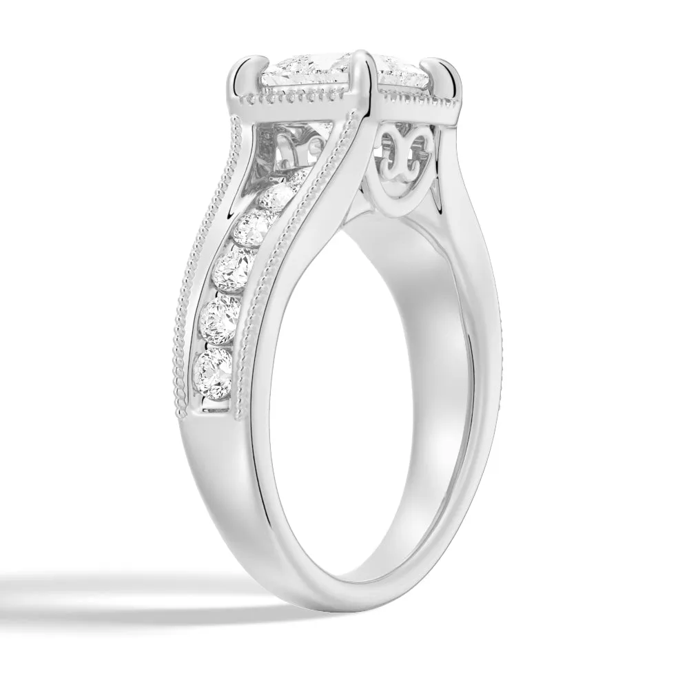 Milgrain Vintage Princess Cut & Round Moissanite Engagement Ring sold by MSBLUE Jewelry product image thumbnail 4